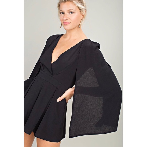 Black Bell Sleeve Cape Romper - Picture 2 of 8
